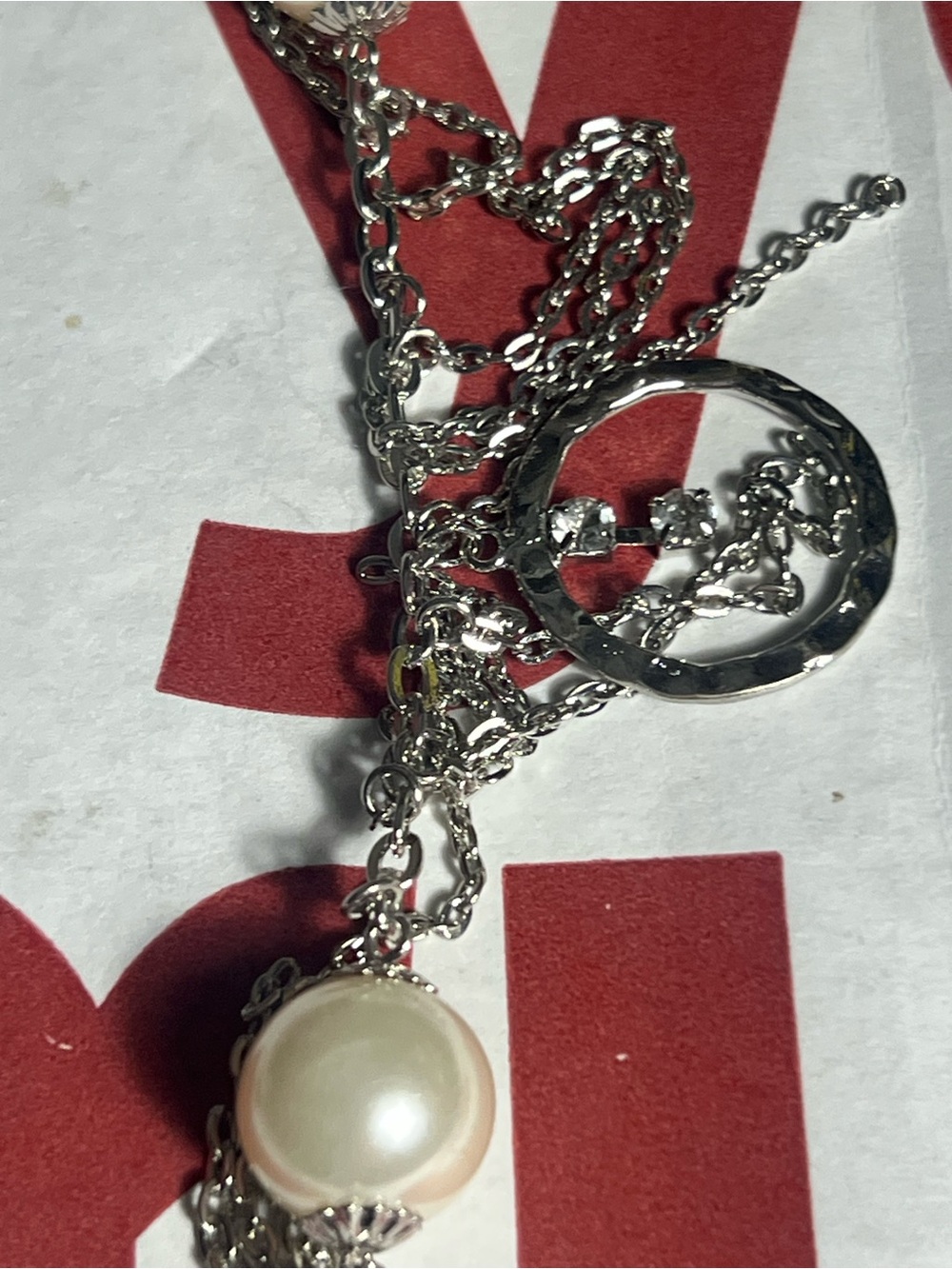 Silver Pearl Pendant Necklace - White Pearl Accent
